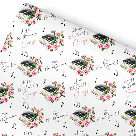 Birthday Wrapping Paper Rose Piano Design