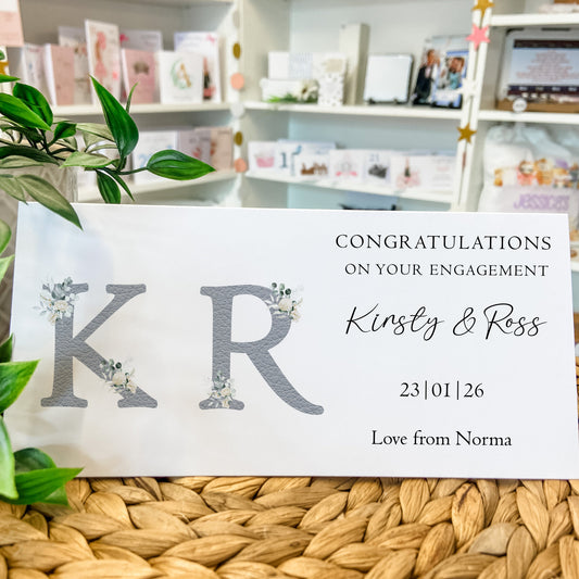 Personalised Engagement Card Money Wallet Initials