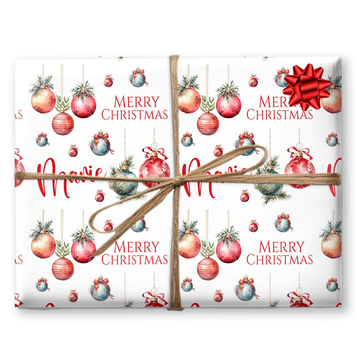Personalised Christmas Wrapping Paper, Baubles Festive Gift Wrap