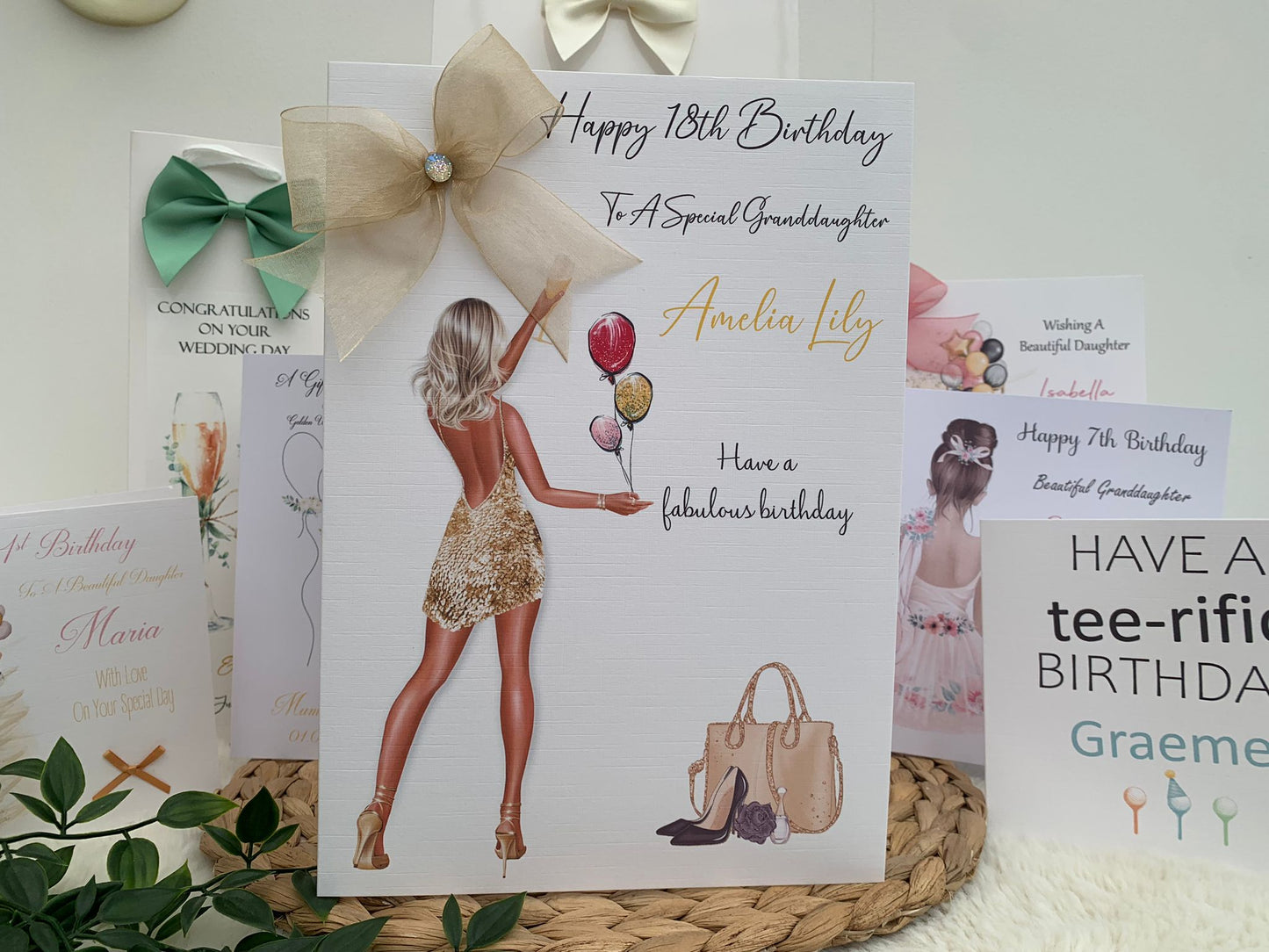 a birthday card with a picture of a woman holding a balloon