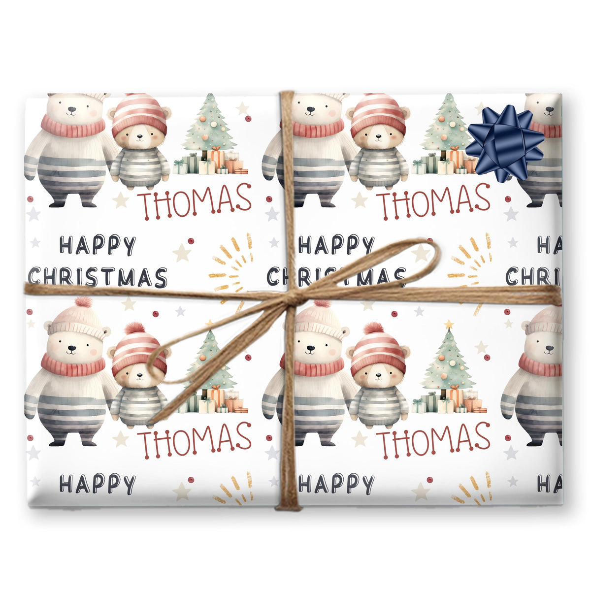 Childrens Gift Wrap Wrapping Paper, Cute Bears, Personalised Boys and Girls Paper, Gift Wrap for Him Her