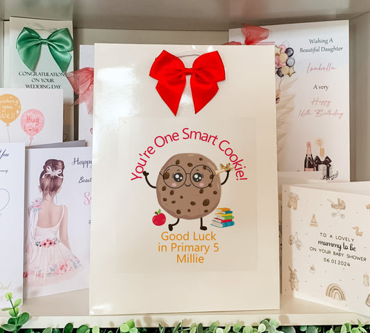 a card with a picture of a cookie on it