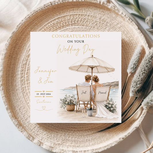 Personalised Wedding Card, Wedding Abroad Card, Beach Wedding