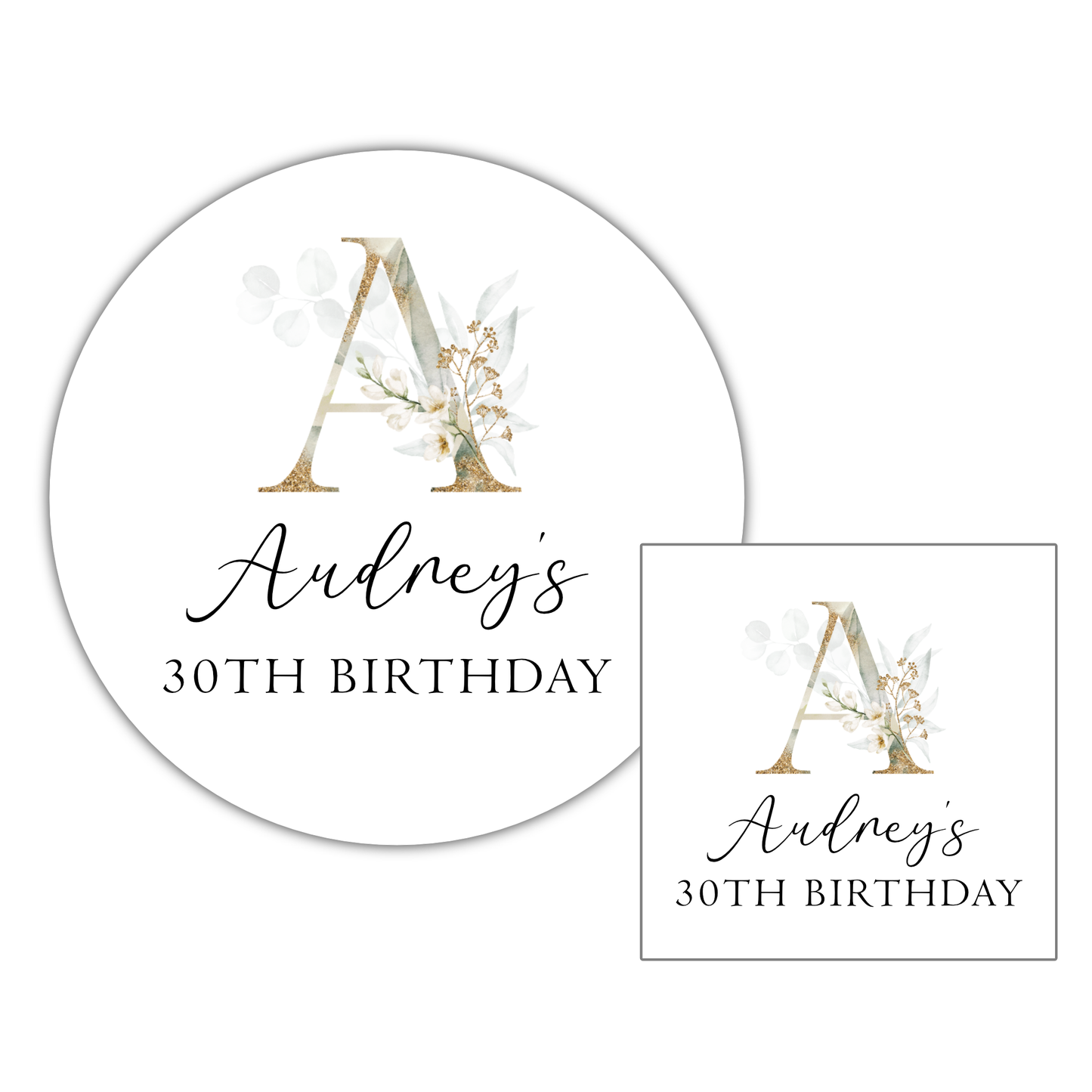 a personalized birthday sticker with the letter a