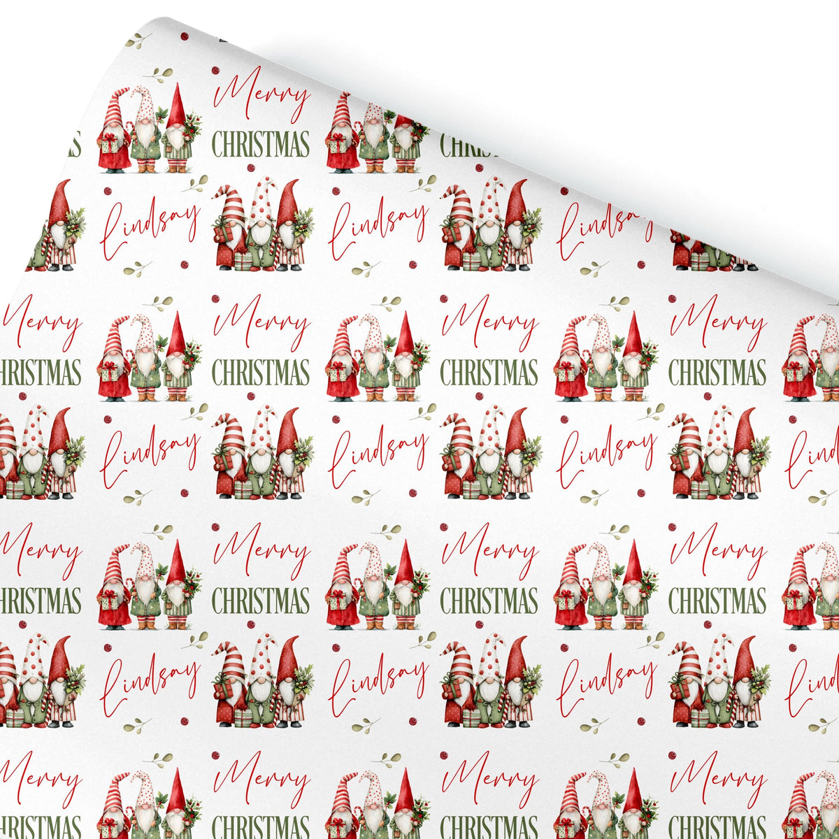 Personalised Gnome Gift Wrap, A4 Christmas Wrapping Paper For Her