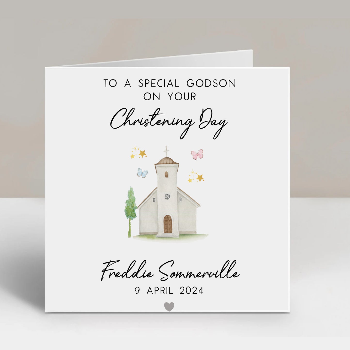 a card with a picture of a church on it