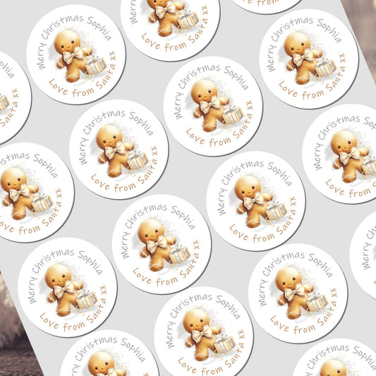 Personalised Christmas Stickers for Gift Present Wrapping Tags Gingerbread man gift tags