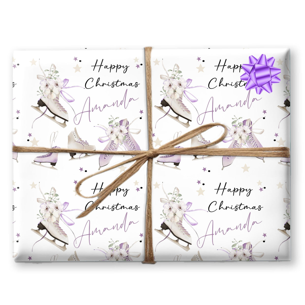 Personalised Christmas Wrapping Paper, Ice Skating Girls Gift Wrap