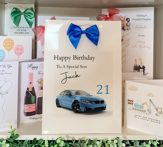 a birthday card for a special son with a blue car