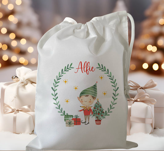 Personalised childrens kids christmas eve treat bag for pjs hot chocolate