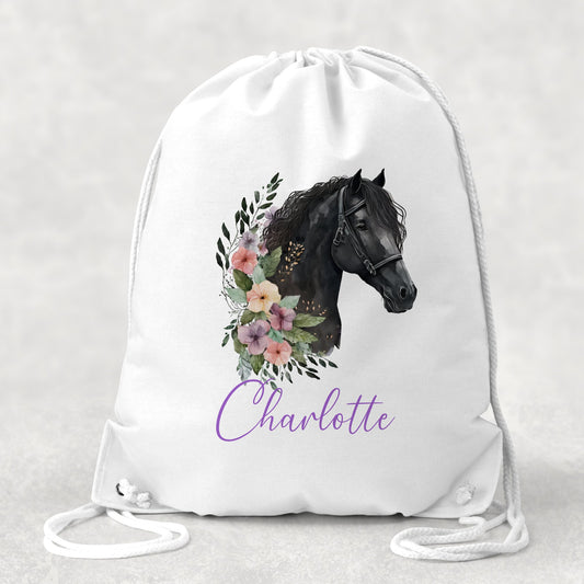 Personalised Black Horse Drawstring Bag