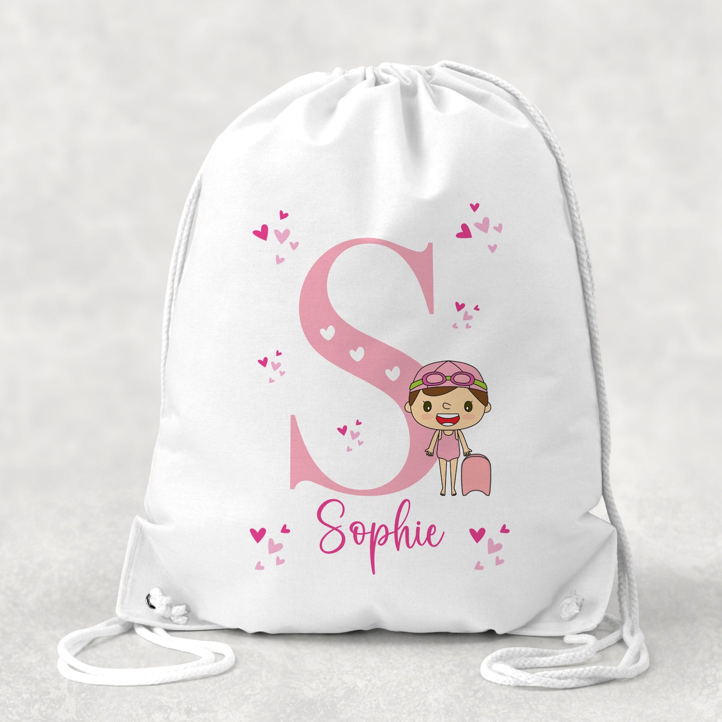 Pesonalised Girl's & Boys Swimming Bag, Drawstring Closure