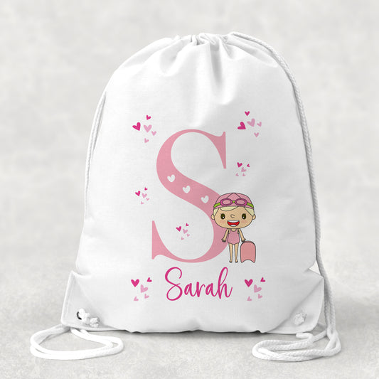 Pesonalised Girl's & Boys Swimming Bag, Drawstring Closure