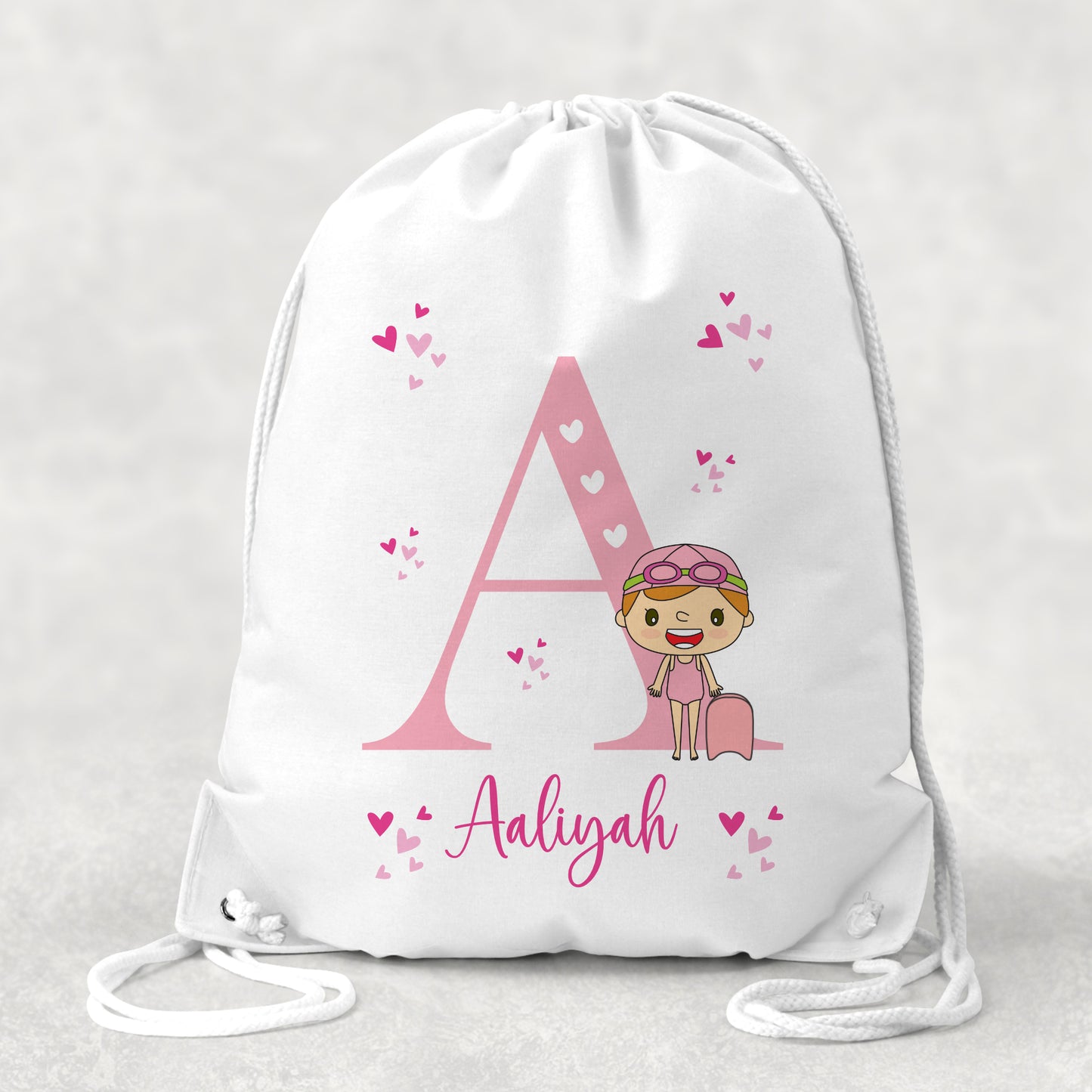 Pesonalised Girl's & Boys Swimming Bag, Drawstring Closure