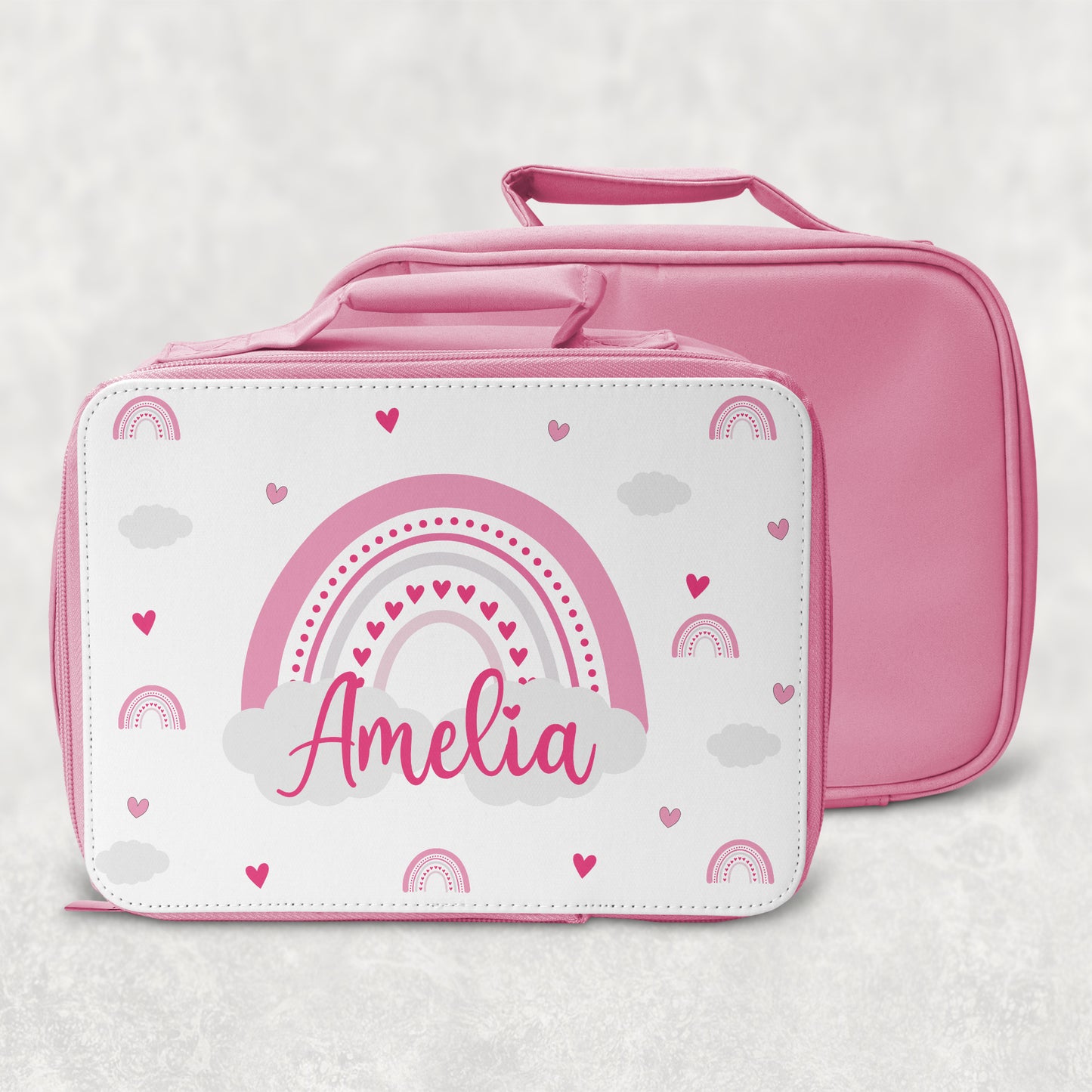 Personalised Girl's Water Bottle with Straw Pink Rainbow Hearts
