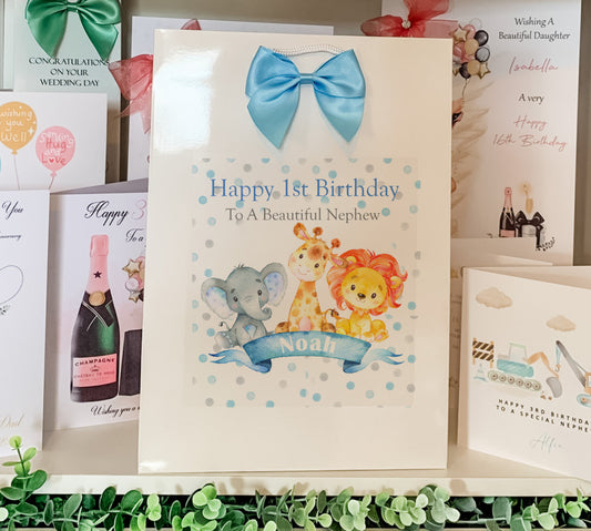 Personalised Birthday Gift Bag Watercolour Animals Blue