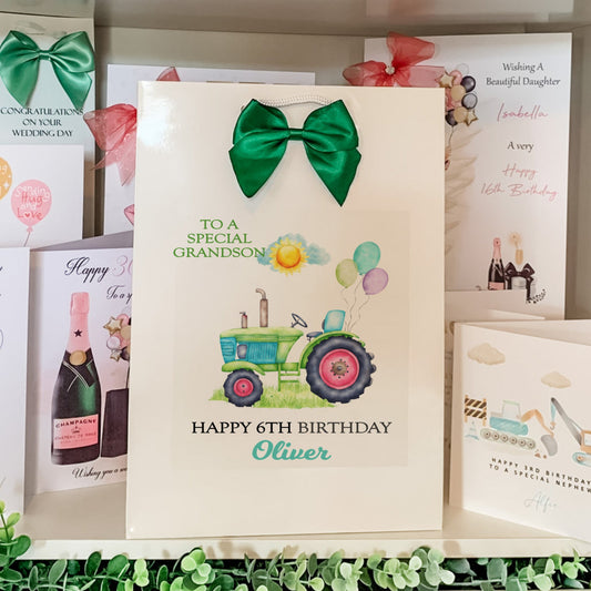 Personalised Birthday Gift Bag Watercolour Tractor