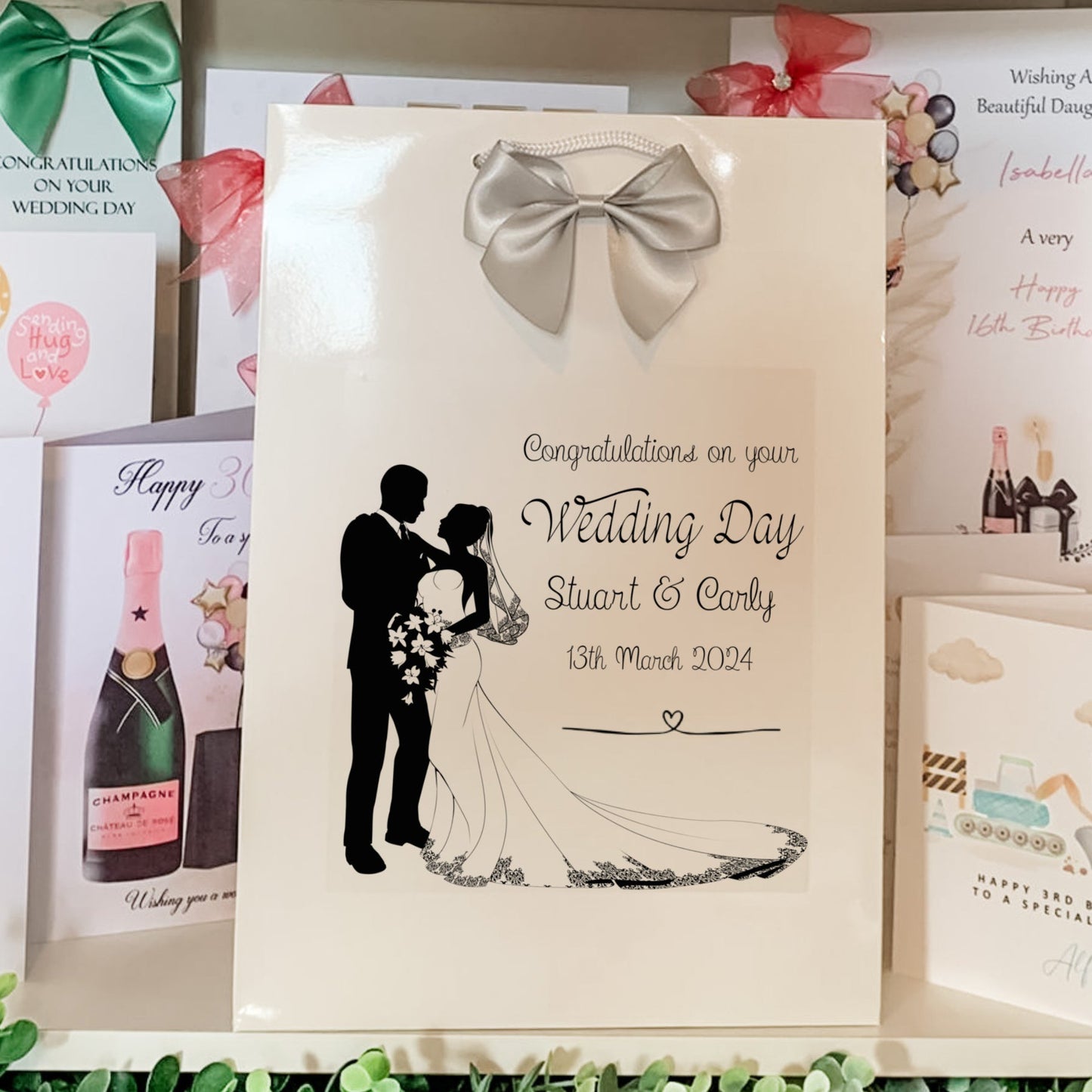 Personalised Wedding Card Money Gift Wallet Vouchers Cash Bride Groom Silhouette