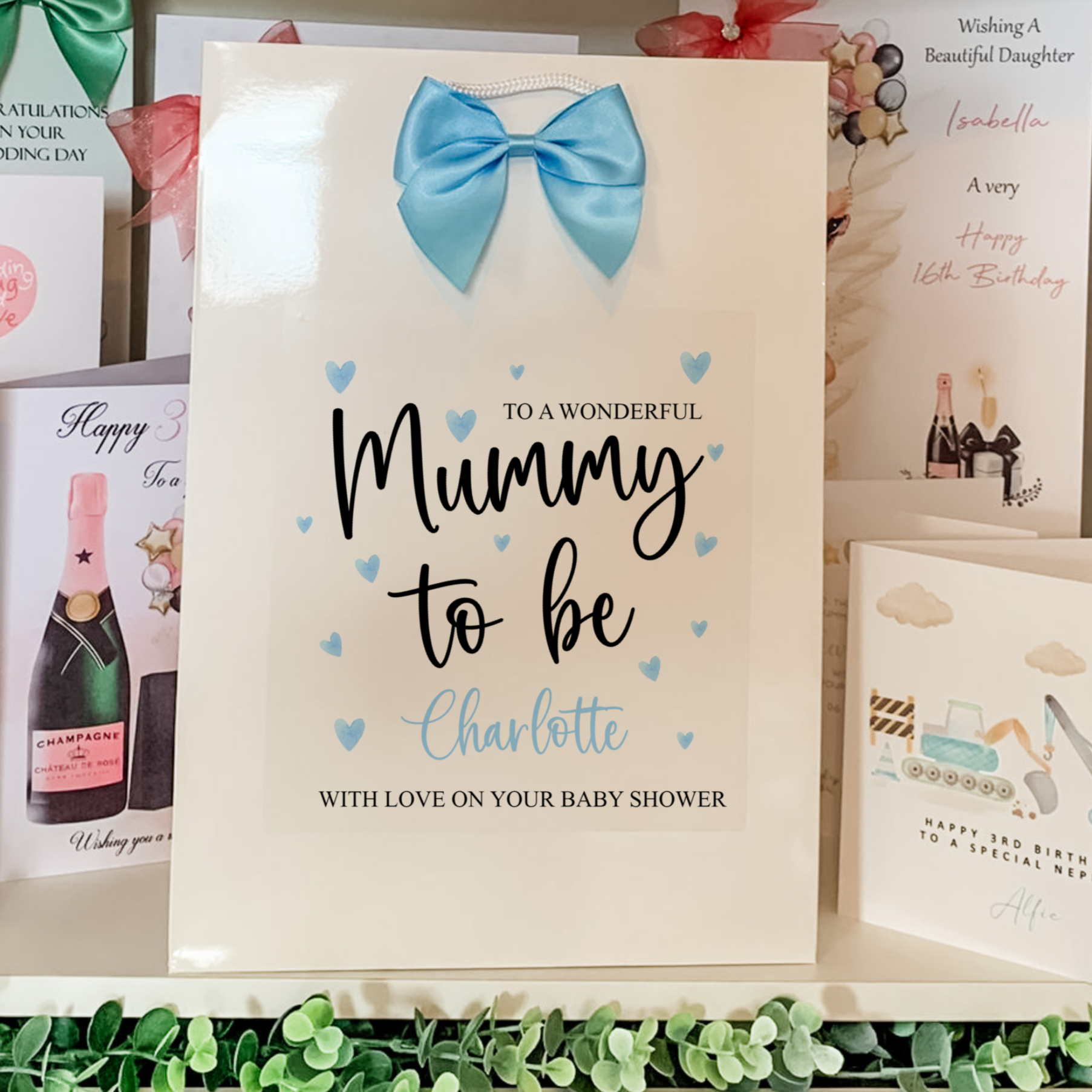 Personalised Baby Shower Gift Bag Blue Love Heart – Blossom Lane