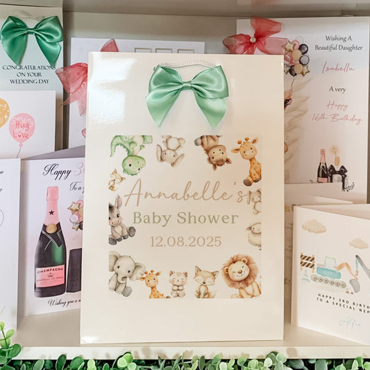 Personalised Baby Shower Gift Bag Watercolour Animals
