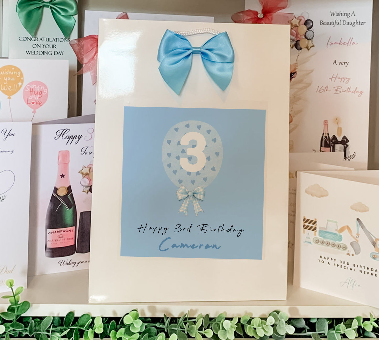 Birthday Gift Bag Blue Love Heart Balloon