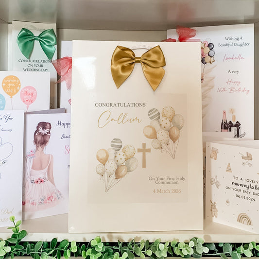 First Holy Communion Gift Bag, Neutral Balloons