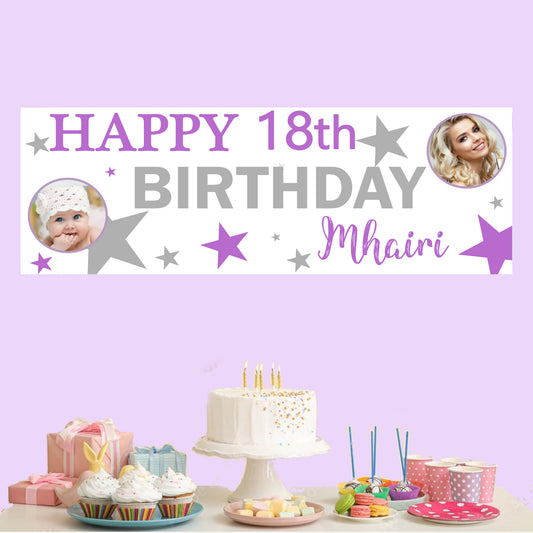 Personalised Birthday Party Banner Lilac Stars