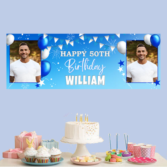 Personalised Birthday Party Banner Blue Bunting Stars