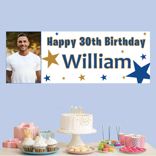 Personalised Birthday Party Banner Blue Gold