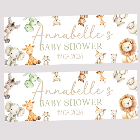 Personalised Baby Shower Party Banner Watercolour Animals