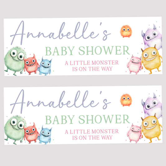 Personalised Baby Shower Party Banner Little Monster is on the way