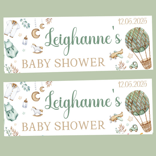 Personalised Baby Shower Party Banner Green & Neutrals