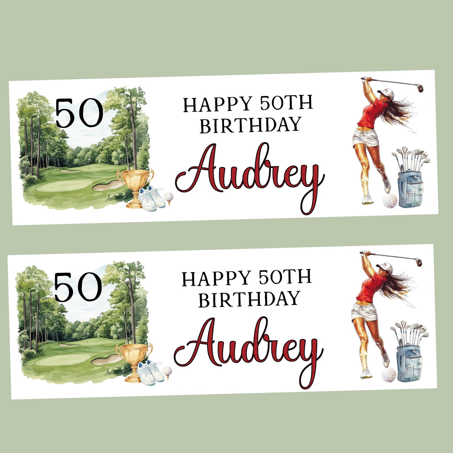 Golfing Birthday Party Banner Personalised Female Golfer