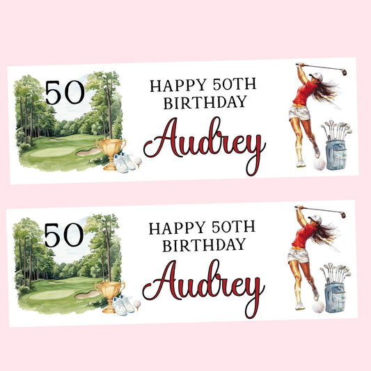 Golfing Birthday Party Banner Personalised Female Golfer