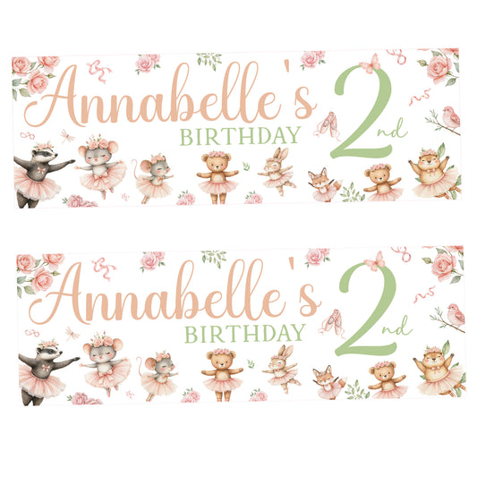 Animal Ballerinas Birthday Party Banner Personalised