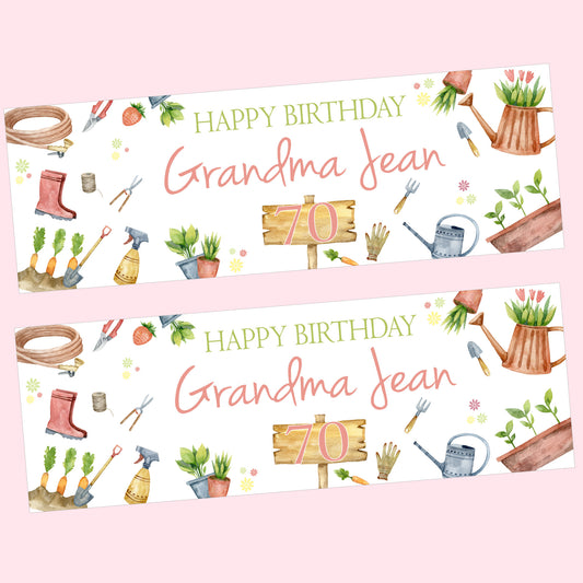 Gardening Birthday Party Banner Personalised