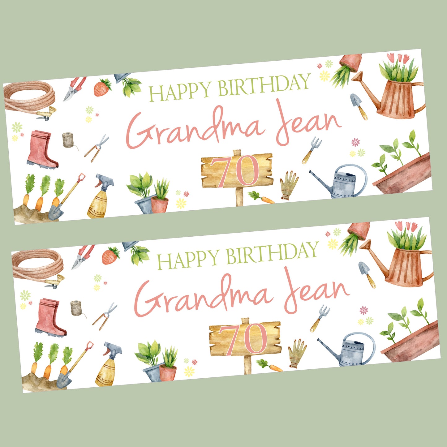Gardening Birthday Party Banner Personalised