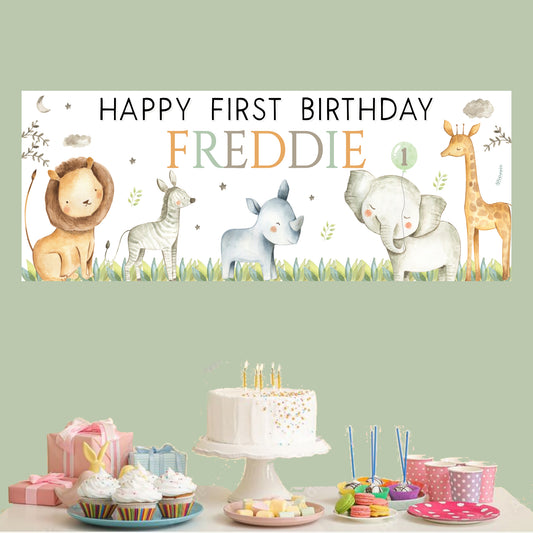 Personalised Jungle Safari Animals Birthday Banner