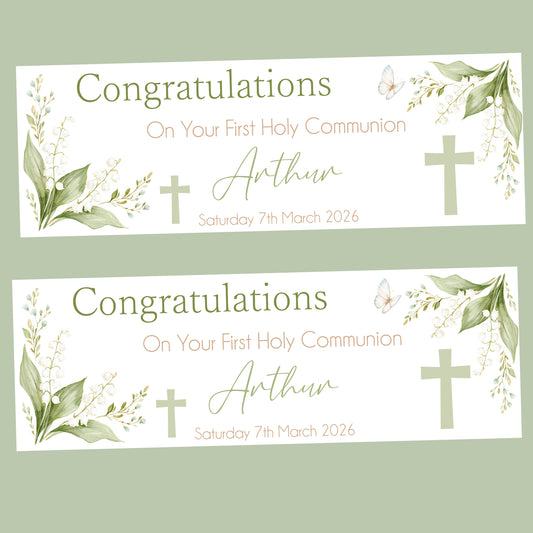 First Holy Communion Party Banner, Personalised with Name