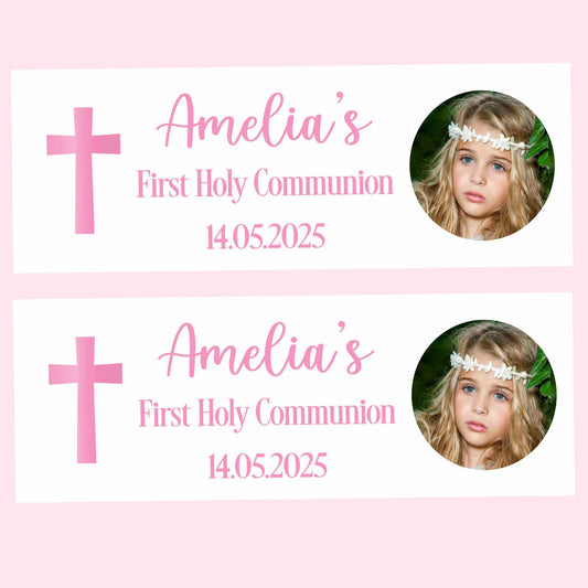 Pink Cross First Holy Communion Party Banner
