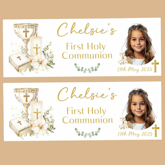 Gold Chalice First Holy Communion Party Banner