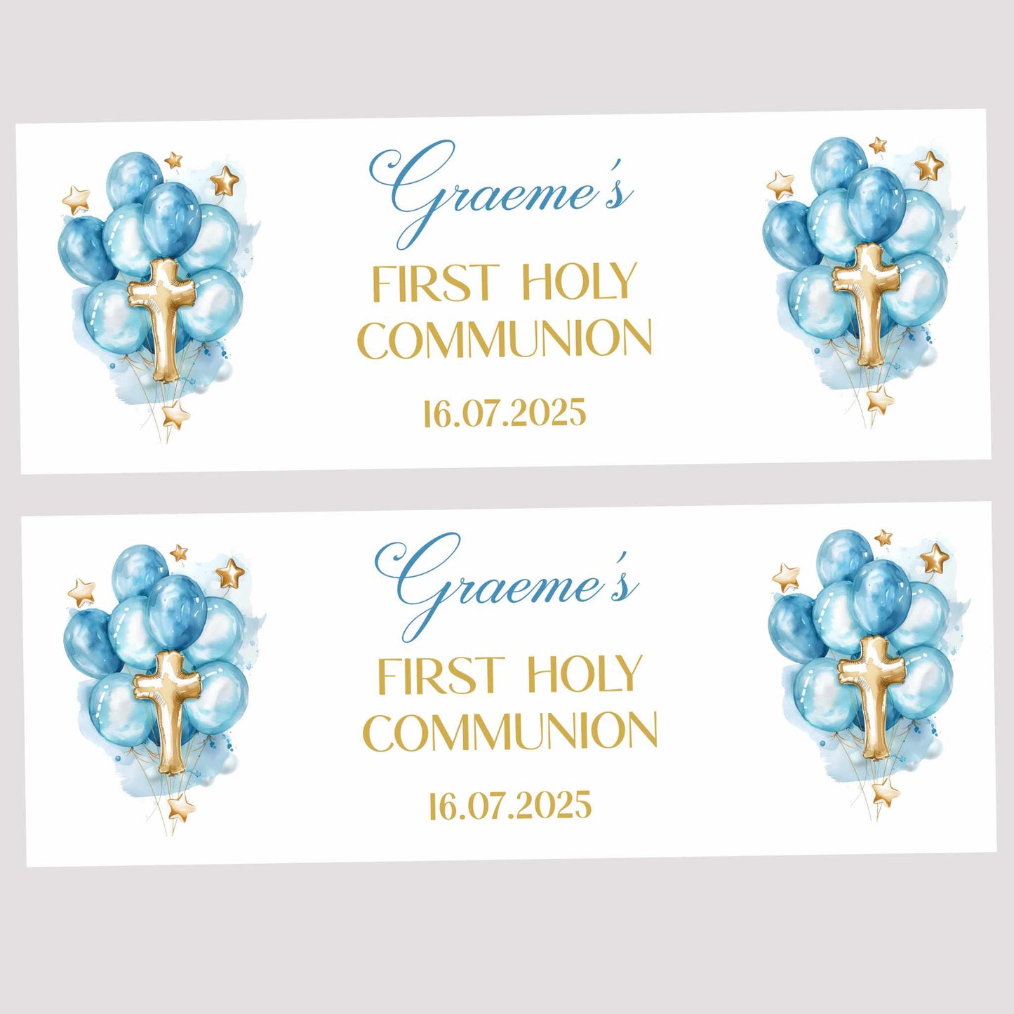 Blue & Gold Balloons First Holy Communion Party Banner