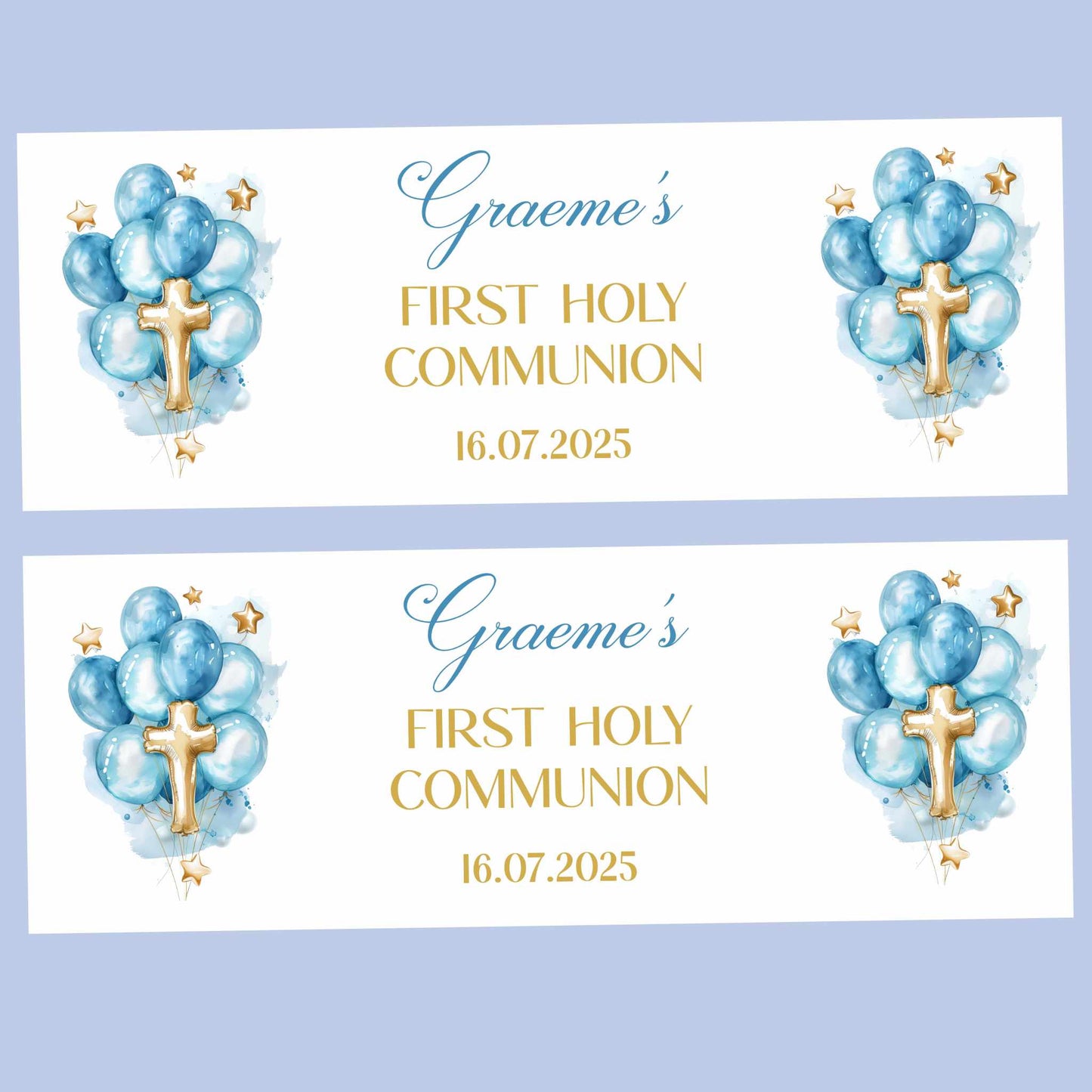 Blue & Gold Balloons First Holy Communion Party Banner