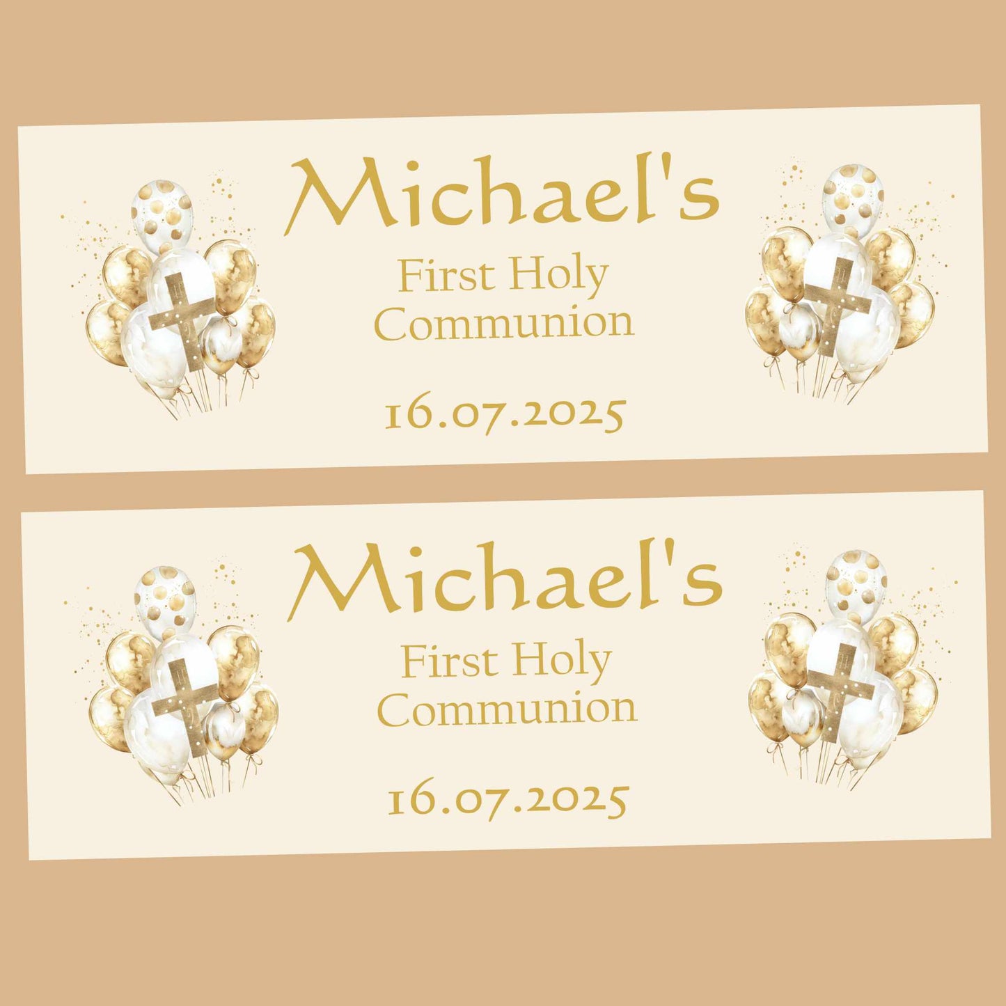 Gold Balloons First Holy Communion Party Banner