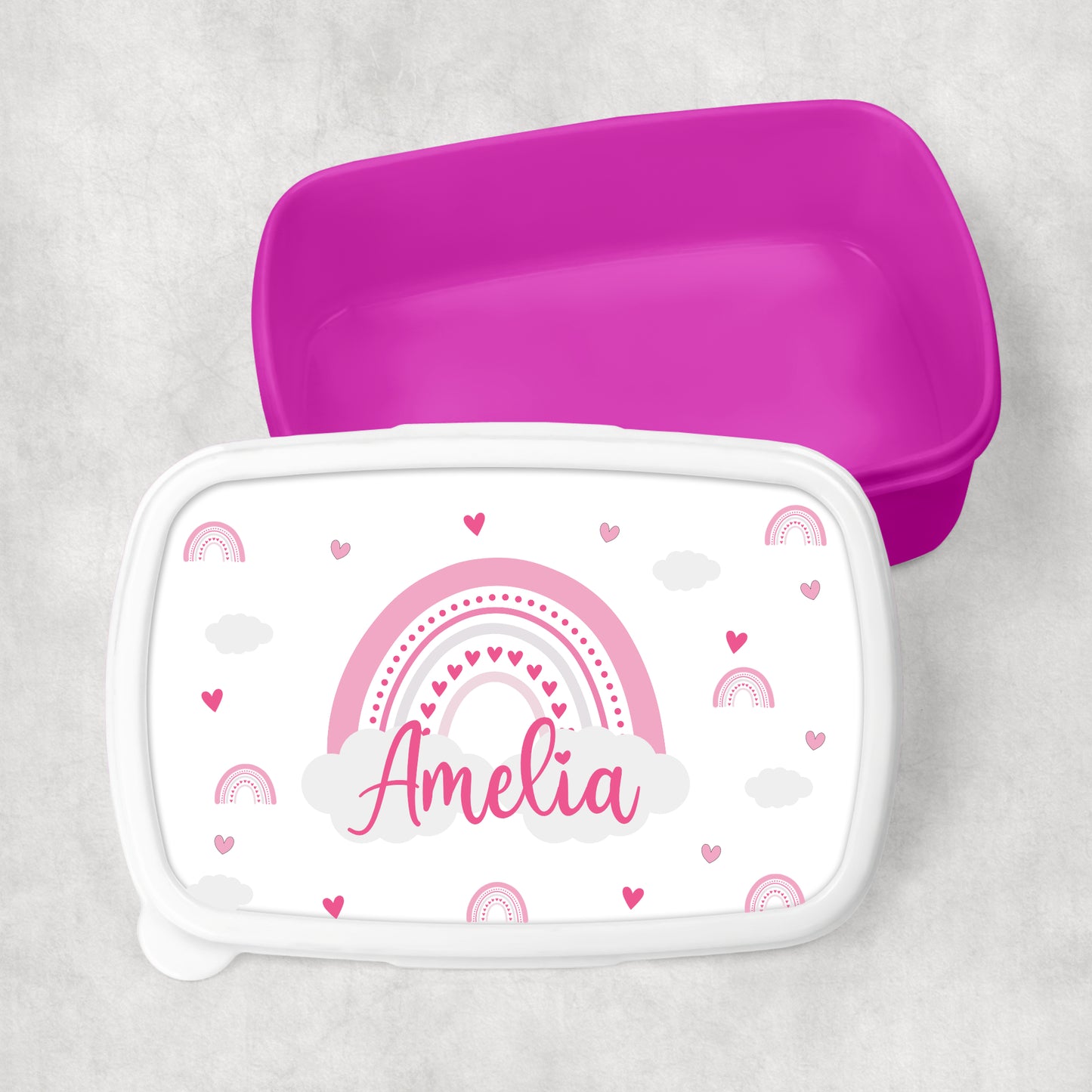Personalised Girl's Water Bottle with Straw Pink Rainbow Hearts