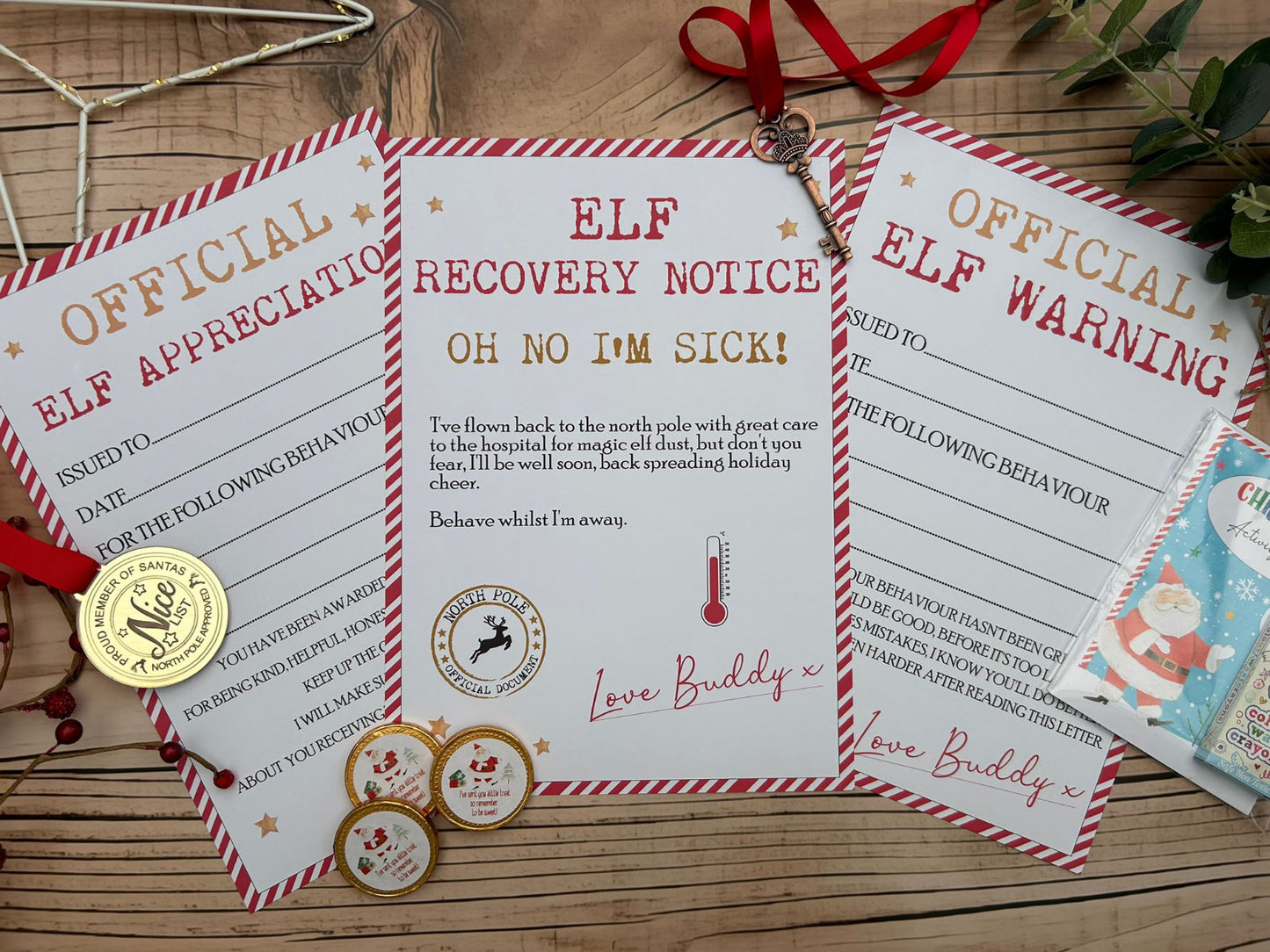 Personalised Elf I'm Back Arrival Pack, Nice List Certificate, Letter to & from Santa – Santa Reindeer Design