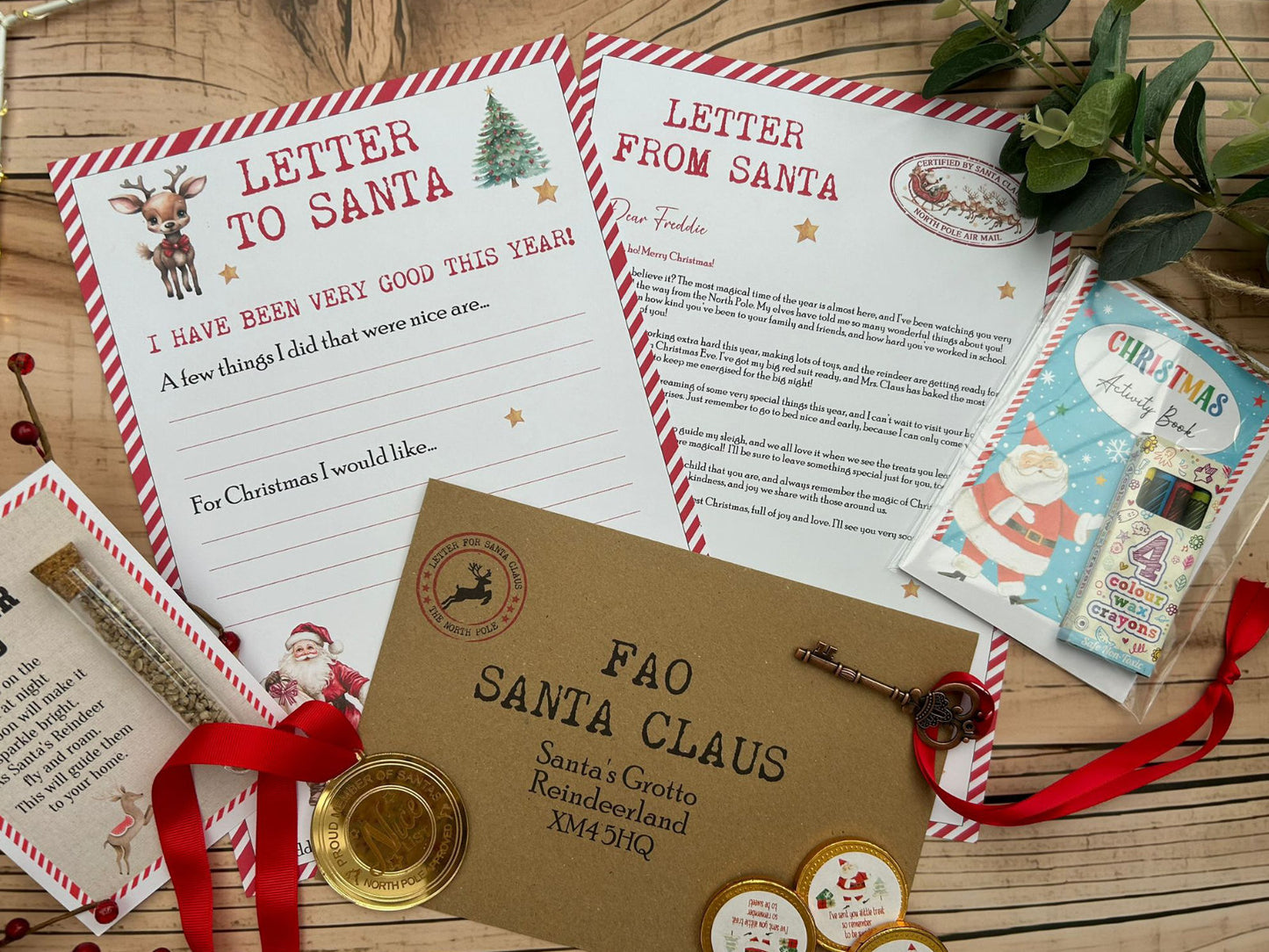 Personalised Elf I'm Back Arrival Pack, Nice List Certificate, Letter to & from Santa – Santa Reindeer Design
