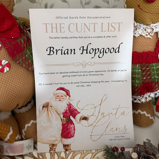 Personalised Santa Rude Cheeky ADULTS Certificate Christmas Eve Box Filler