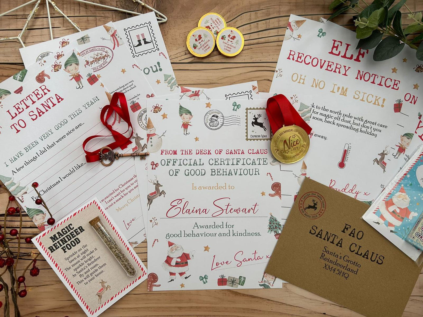Personalised Elf I'm Back Arrival Pack, Nice List Certificate, Letter to & from Santa – Elf Design