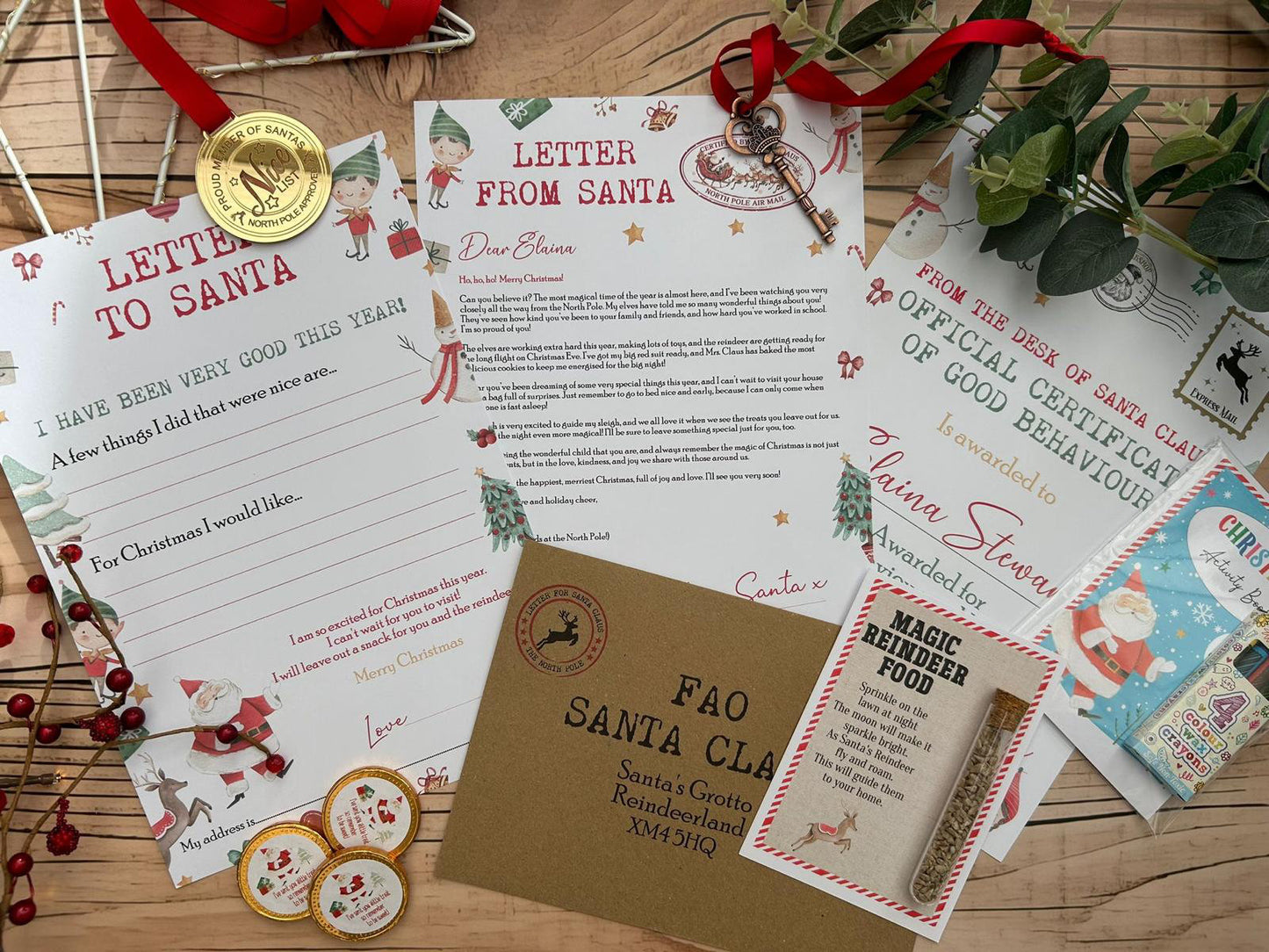Personalised Elf I'm Back Arrival Pack, Nice List Certificate, Letter to & from Santa – Elf Design